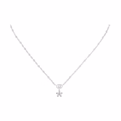 GUCCI Floral Design 18K White Gold Diamond Necklace Jewelry 581842-J8568-9066