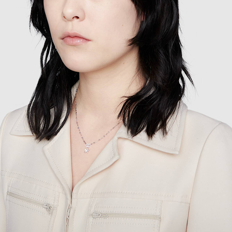 GUCCI Floral Design 18K White Gold Diamond Necklace Jewelry 581842-J8568-9066 圖 5