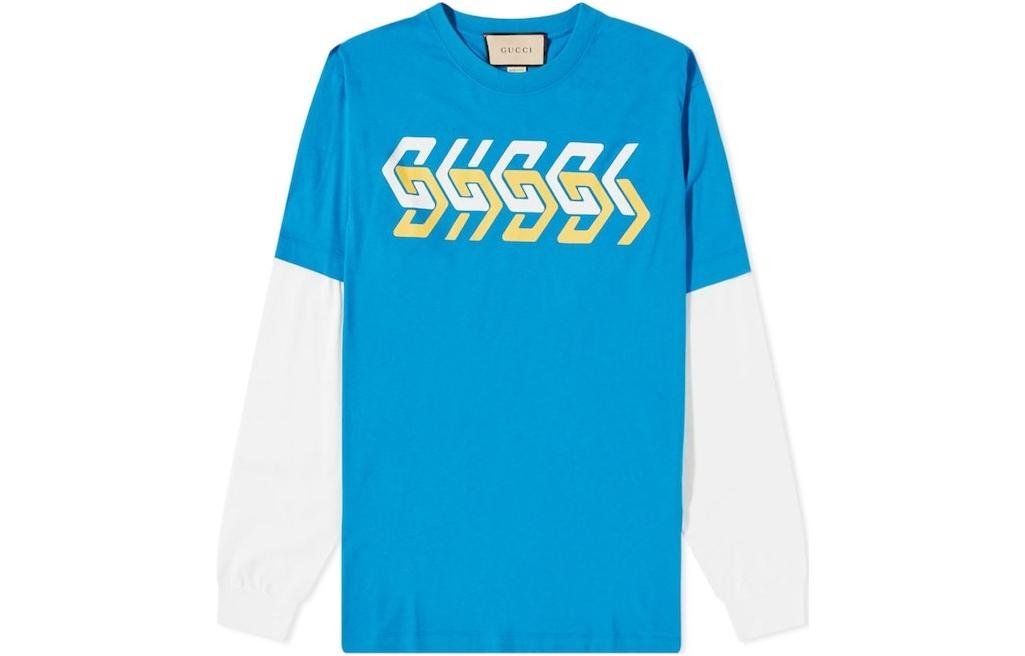 Gucci Floral Print Crewneck Slim Fit Long Sleeve T-Shirt Blue 677425-XJEUN-4199