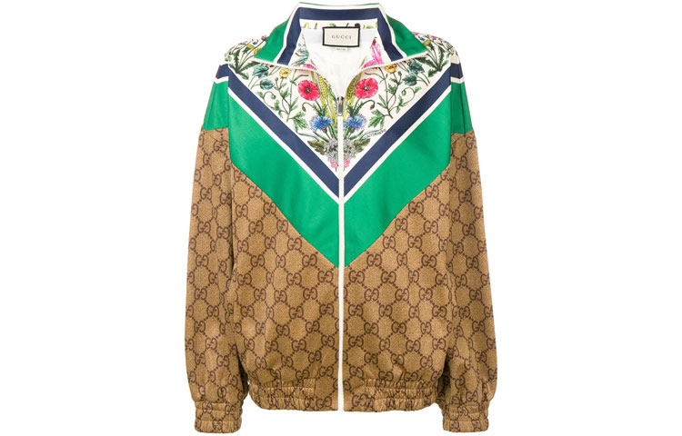 Gucci Floral Print Logo Patchwork Jacket Unisex Green Brown 546424X-JAEK-2147