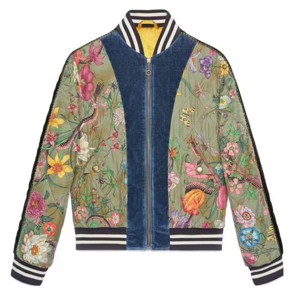 Gucci Floral Print V-Neck Zip Jacket Unisex Green Long Sleeve 475034-XR852-3813