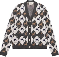 Gucci FW19 Argyle Horse Pattern Wool Knit Cardigan Black/Grey 548562-XKAD4-1097 Gucci FW19 Argyle Horse Pattern Wool Knit Cardigan Black/Grey 548562-XKAD4-1097