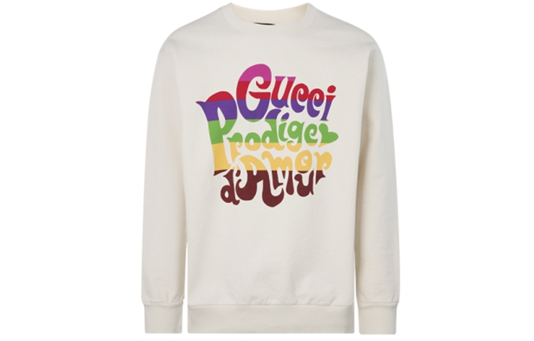 Gucci FW21 Beige Crewneck Long-Sleeve Sweatshirt with Colorful Letter Print Men 623245-XJC8S-C9150