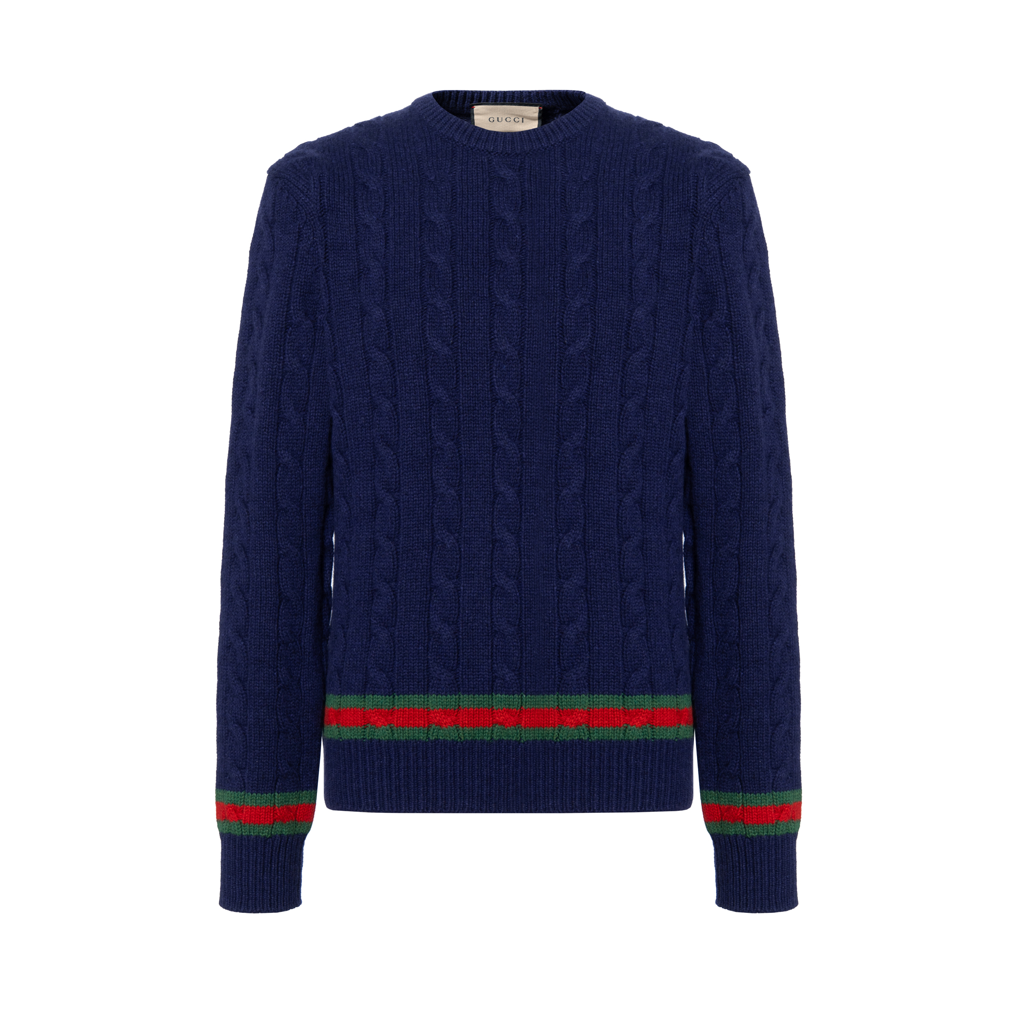 Buy グッチ FW21 メンズ ブルー ケーブルニット カシミア クルーネック セーター 673489-XKB2N-4684