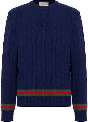 Gucci FW21 Blue Cable Knit Crewneck Cashmere Sweater for Men 673489-XKB2N-4684 Buy Gucci FW21 Blue Cable Knit Crewneck Cashmere Sweater for Men 673489-XKB2N-4684