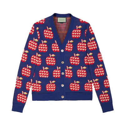 Gucci FW21 Blue Knit Sweater with Apple Pattern 664361-XKBYW-4684