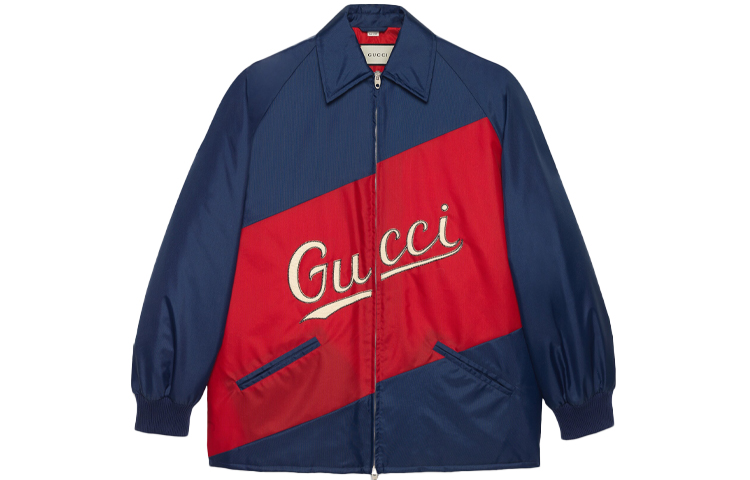 Gucci FW21 Blue Nylon Jacket with Large Logo Design 644018-ZAF9E-4340