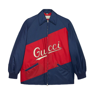 Gucci FW21 Blue Nylon Jacket with Large Logo Design 644018-ZAF9E-4340