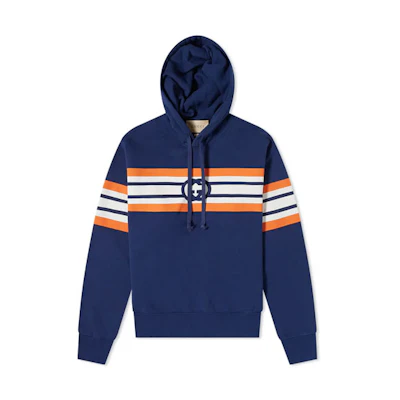 Gucci FW21 Blue Striped Logo Drawstring Hoodie for Men 646953X-JDAH-4684