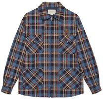 Gucci FW21 Blue Tiger Appliqué Check Shirt Jacket for Men 648799-Z8AMG-4398 Gucci FW21 Blue Tiger Appliqué Check Shirt Jacket for Men 648799-Z8AMG-4398