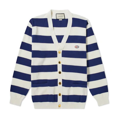 Gucci FW21 Blue White Striped V-Neck Knit Sweater 626051-XKBE5-9222
