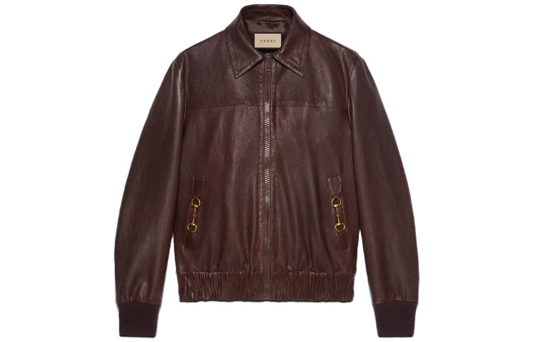 Gucci FW21 Brown Solid Long-Sleeve Leather Jacket for Men 654913-XNAKP-2180