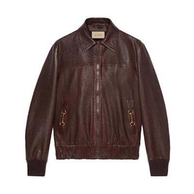 Gucci FW21 Brown Solid Long-Sleeve Leather Jacket for Men 654913-XNAKP-2180