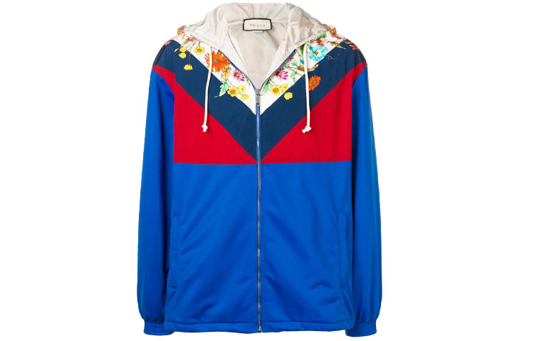 Gucci FW21 Colorblock Floral Detail Zip-Up Drawstring Hoodie Jacket 545614-XJAC3-4351