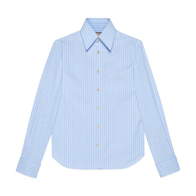 Gucci FW21 Embroidered GG Striped Logo Long Sleeve Shirt Blue Fashion 680788-ZAICD-4337