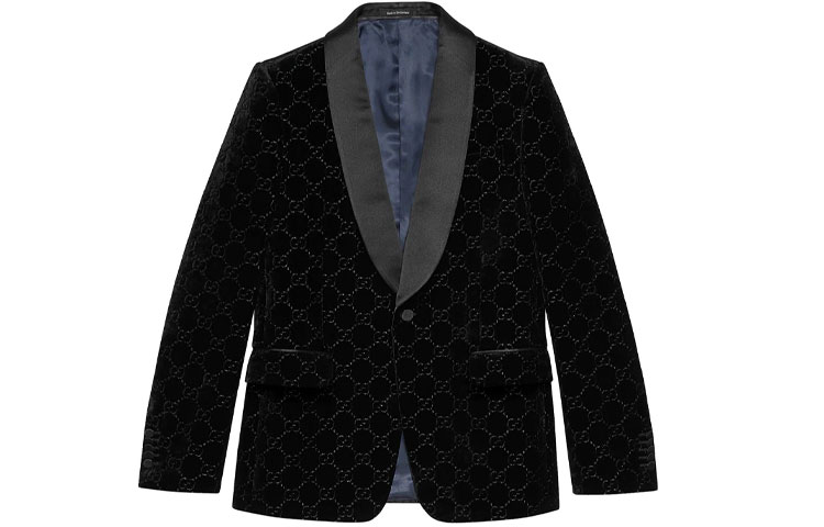 Gucci FW21 GG Embroidered Velvet-Effect Blazer Jacket Black 639030-Z402L-1000