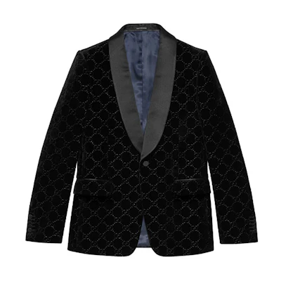 Gucci FW21 GG Embroidered Velvet-Effect Blazer Jacket Black 639030-Z402L-1000