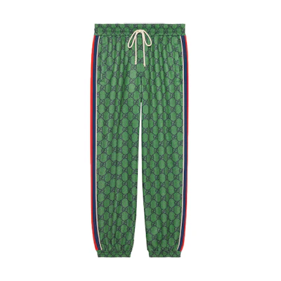 Gucci FW21 Green Jogger Pants with Logo Tape and All-Over Print 655146-XJDF0-3305