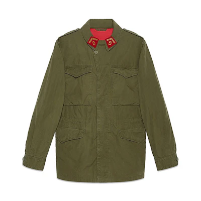 GUCCI FW21 Green Military Jacket with Logo & Dragon Embroidery 475041-XR692-3017
