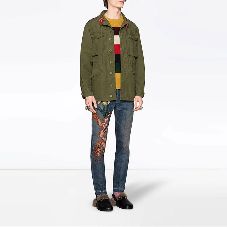 GUCCI FW21 Green Military Jacket with Logo & Dragon Embroidery 475041-XR692-3017 圖 3