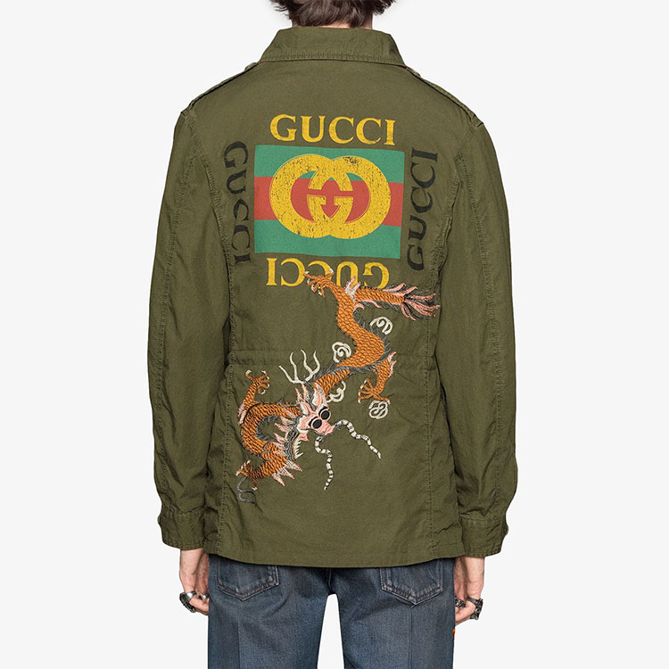 GUCCI FW21 Green Military Jacket with Logo & Dragon Embroidery 475041-XR692-3017 圖 4