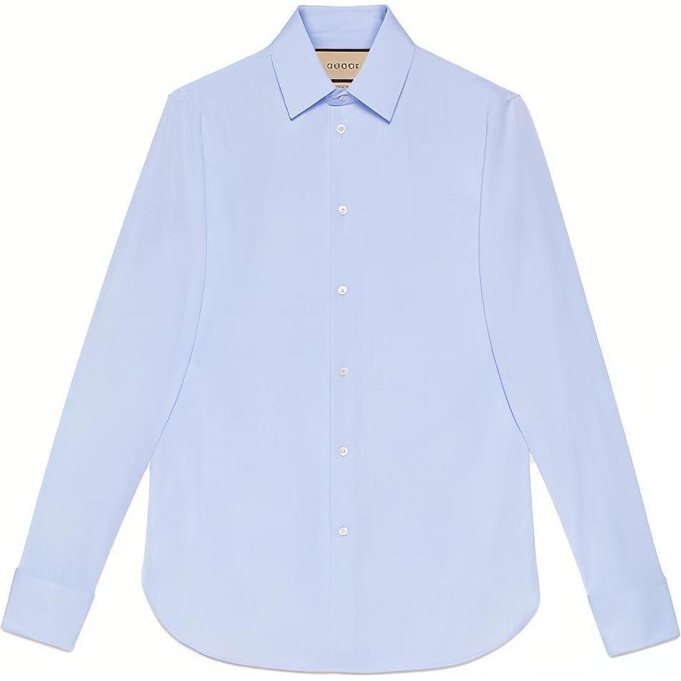 GUCCI FW21 Hidden Logo Cotton Poplin Long Sleeve Sun Shirt Men Light Blue 649699-Z3854-4910