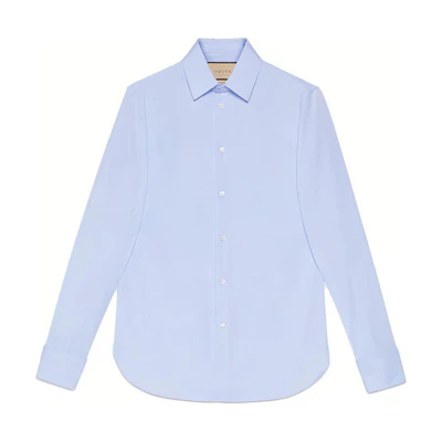 GUCCI FW21 Hidden Logo Cotton Poplin Long Sleeve Sun Shirt Men Light Blue 649699-Z3854-4910