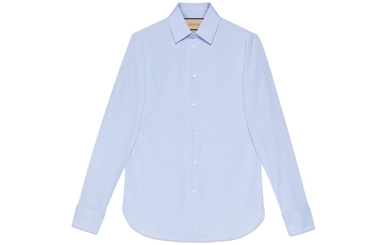 Order GUCCI FW21 Baju Lengan Panjang Cotton Poplin Logo Tersembunyi Lelaki Biru Muda 649699-Z3854-4910