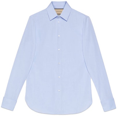 GUCCI FW21 Baju Lengan Panjang Cotton Poplin Logo Tersembunyi Lelaki Biru Muda 649699-Z3854-4910 Order GUCCI FW21 Baju Lengan Panjang Cotton Poplin Logo Tersembunyi Lelaki Biru Muda 649699-Z3854-4910