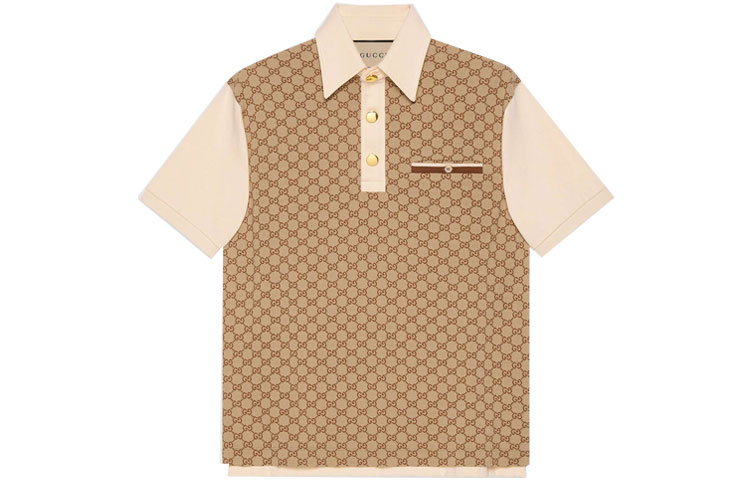Gucci FW21 Jacquard Silk Knit Cotton Short Sleeve Polo Khaki 655435-XJDGE-2270