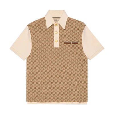 Gucci FW21 Jacquard Silk Knit Cotton Short Sleeve Polo Khaki 655435-XJDGE-2270