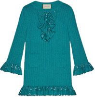GUCCI FW21 Lace Patchwork Long Sleeve Dress Navy Blue 644792-XKBOV-3289 GUCCI FW21 Lace Patchwork Long Sleeve Dress Navy Blue 644792-XKBOV-3289