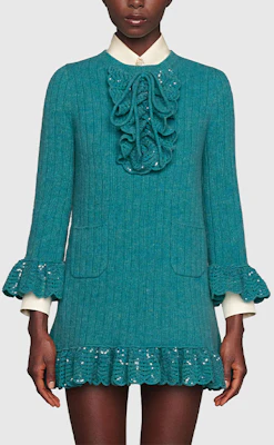 GUCCI FW21 蕾絲拼接長袖洋裝 深藍色 644792-XKBOV-3289 Lookbook GUCCI FW21 蕾絲拼接長袖洋裝 深藍色 644792-XKBOV-3289