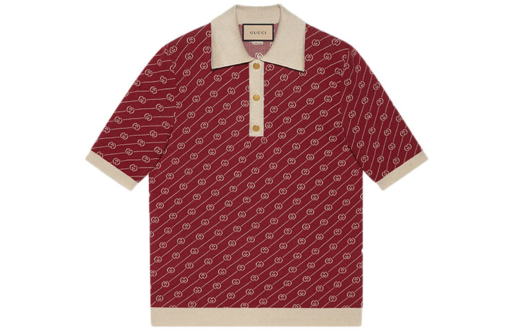 Gucci FW21 Overture Red Pattern Print Casual Polo Shirt for Men 655100-XKBWA-6064