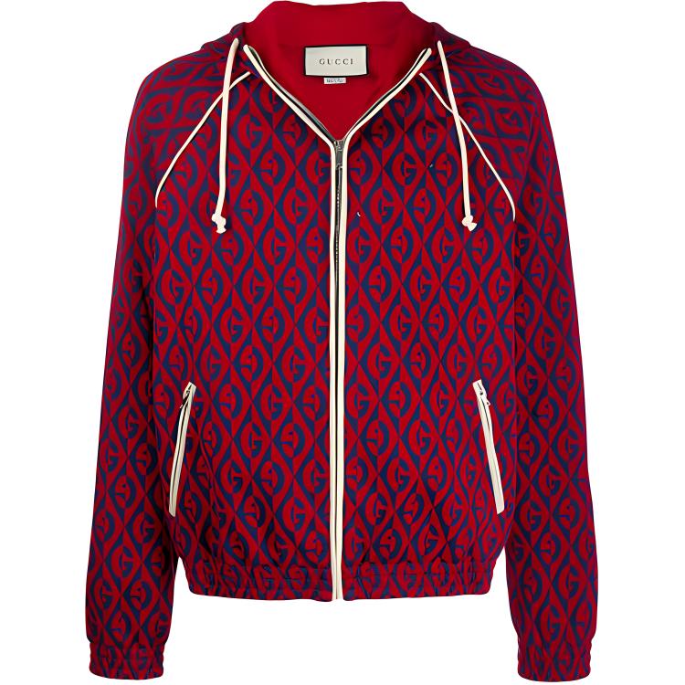 Gucci FW21 Patterned Loose Fit Red Hooded Jacket for Men 598940-XJB0K-4110