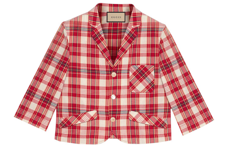 Gucci FW21 Red Checkered Cotton Short-Sleeve Blazer Jacket for Men 651434-ZAGPD-6549