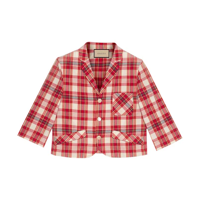 Gucci FW21 Red Checkered Cotton Short-Sleeve Blazer Jacket for Men 651434-ZAGPD-6549