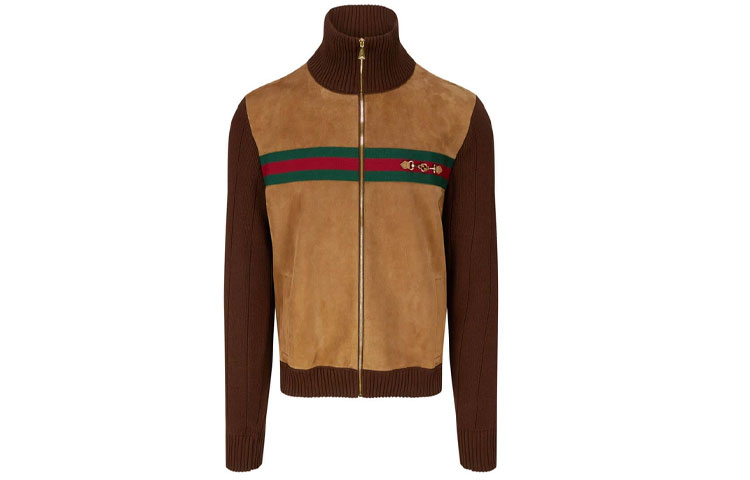 GUCCI FW21 Suede & Knit Pilot Logo Jacket Brown Outerwear 626265-XKBFK-2255