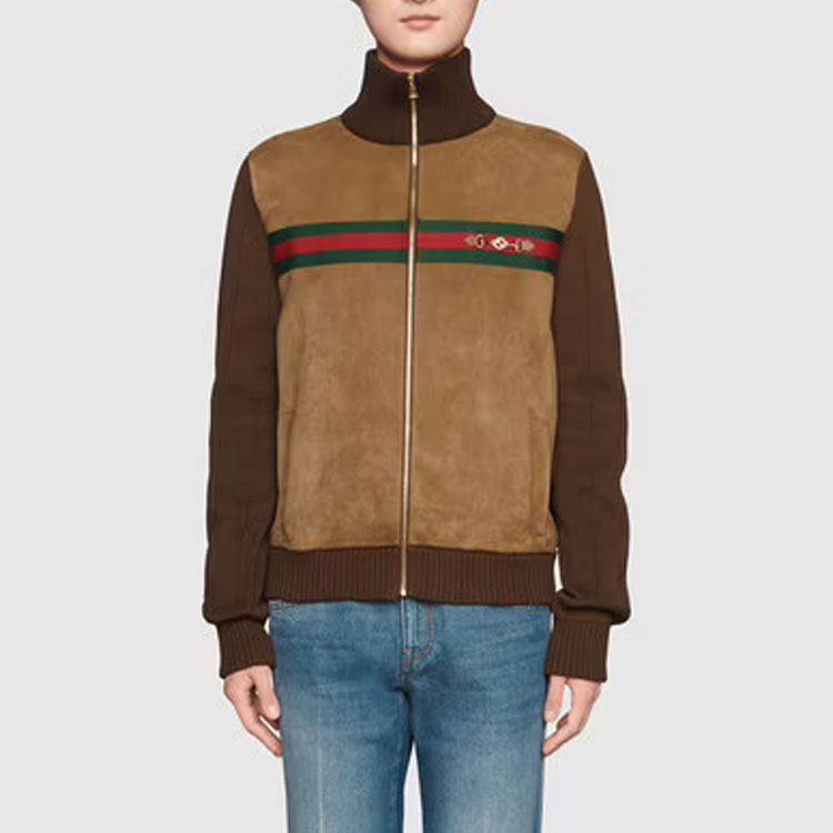 GUCCI FW21 Suede & Knit Pilot Logo Jacket Brown Outerwear 626265-XKBFK-2255 圖 5