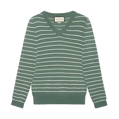 Gucci FW21 V-Neck Striped Pullover Sweater Green 633610-XKBIL-3861