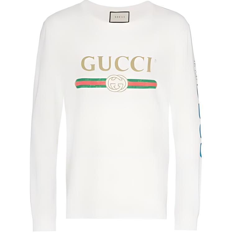 Gucci FW21 White Long Sleeve T-Shirt with Double G Logo Pattern 476330-X9V44-9169