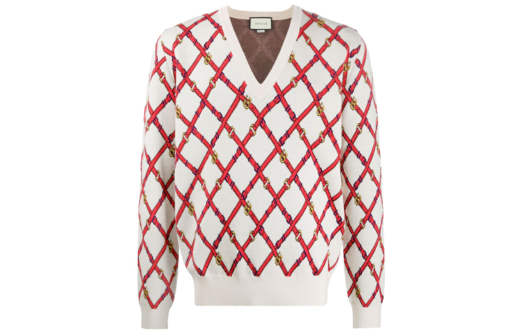 Gucci FW21 White Loose Long Sleeve Sweater with Mesh Print 595516-XKA0Z-9133