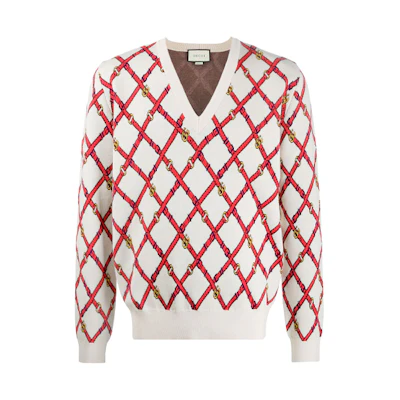Gucci FW21 White Loose Long Sleeve Sweater with Mesh Print 595516-XKA0Z-9133