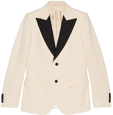 GUCCI 2021秋冬系列米白色對比翻領羊毛西裝外套 610062-Z593H-9521 Buy GUCCI 2021秋冬系列米白色對比翻領羊毛西裝外套 610062-Z593H-9521