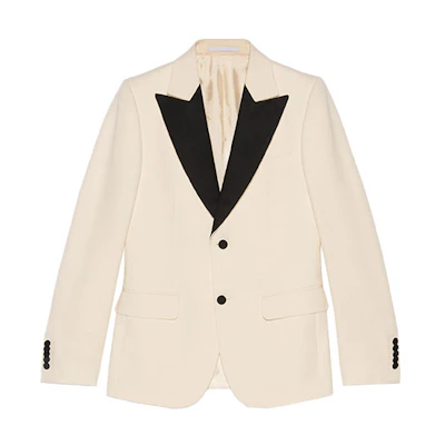 GUCCI FW21 Wool Blazer with Contrasting Lapel in Off-White 610062-Z593H-9521
