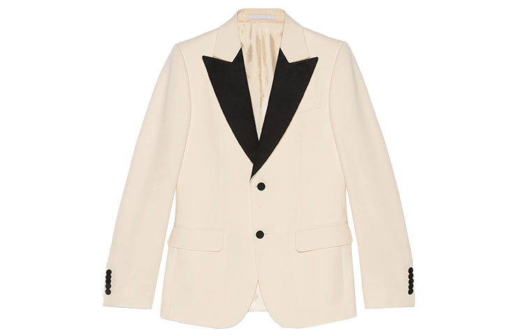 Order GUCCI 2021秋冬系列米白色對比翻領羊毛西裝外套 610062-Z593H-9521