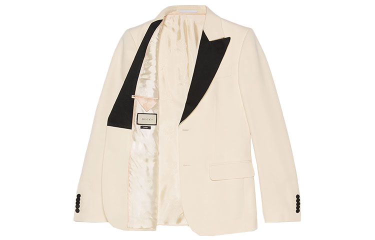 Lookbook GUCCI 2021秋冬系列米白色對比翻領羊毛西裝外套 610062-Z593H-9521