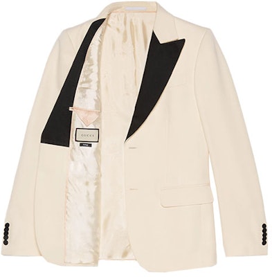 GUCCI 2021秋冬系列米白色對比翻領羊毛西裝外套 610062-Z593H-9521 Lookbook GUCCI 2021秋冬系列米白色對比翻領羊毛西裝外套 610062-Z593H-9521