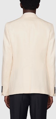 GUCCI 2021秋冬系列米白色對比翻領羊毛西裝外套 610062-Z593H-9521 Purchase GUCCI 2021秋冬系列米白色對比翻領羊毛西裝外套 610062-Z593H-9521