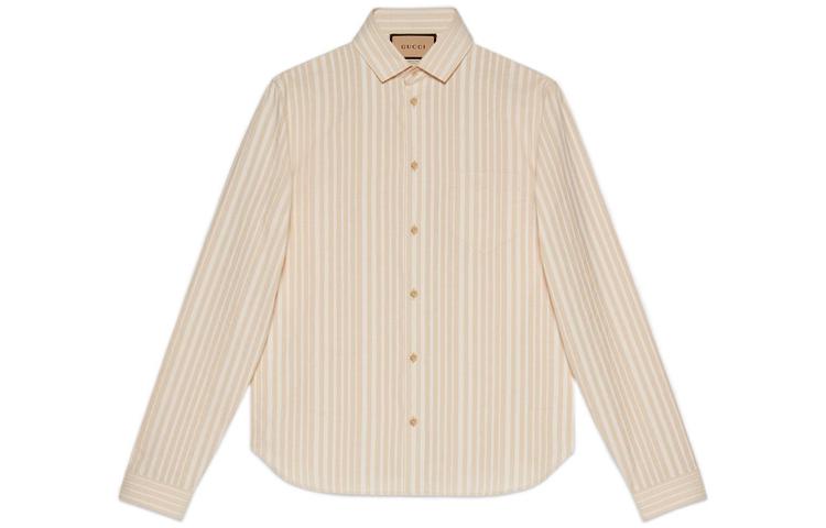 GUCCI FW22  Beige Striped Collar Casual UV Protection Shirt. 721171 ZAKRN 7151